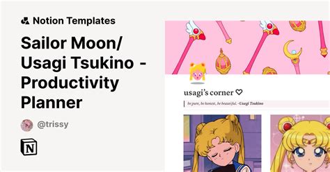 Sailor Moon Usagi Tsukino Productivity Planner Template Notion