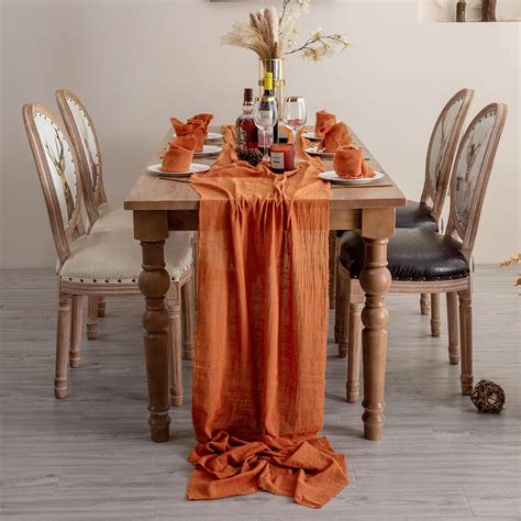 Chemin De Table En Gaze Rouill E Serviettes En Coton Terracotta D