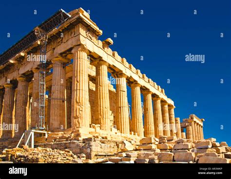 Der Parthenon Auf Der Akropolis Athen Attiki Griechenland Tempel Der