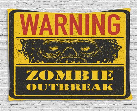 Zombie Decor Tapestry Warning Outbreak Horror Monster Sign In Vintage