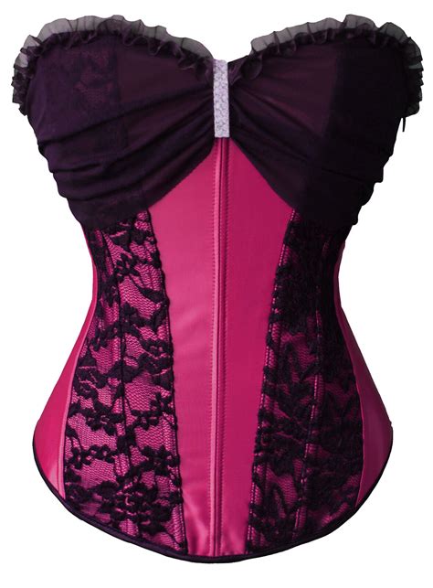 sexy Korsett Corsage Schnürkorsett Gothic Satin schwarz lila pink