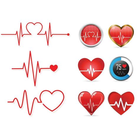 Latido Del Corazón Icono Conjunto Y Electrocardiograma Corazón Ritmo Concepto Vector