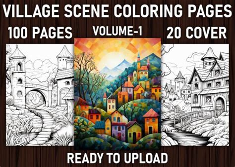 Village Scene Coloring Pages For Adults Graphic By Tixxor Global · Creative Fabrica