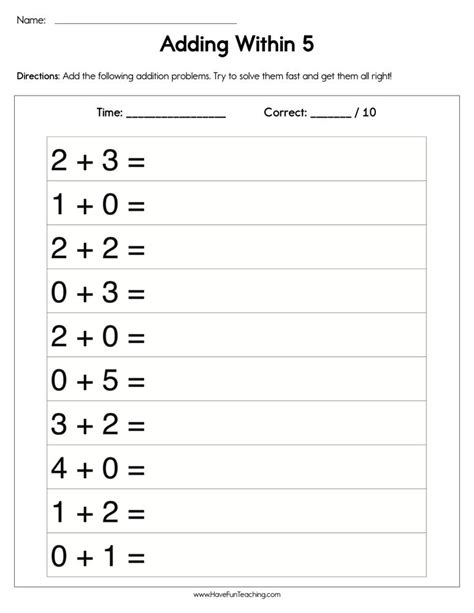 Adding Within 5 Worksheet Have Fun Teaching