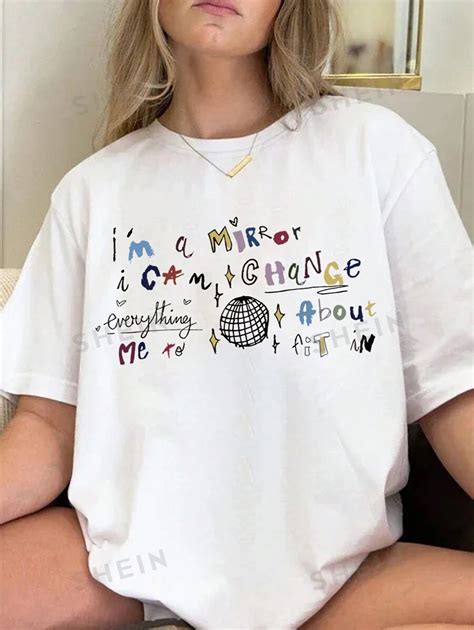 SHEIN EZwear Slogan Graphic Drop Shoulder Tee I M A MIRROR CHANGE