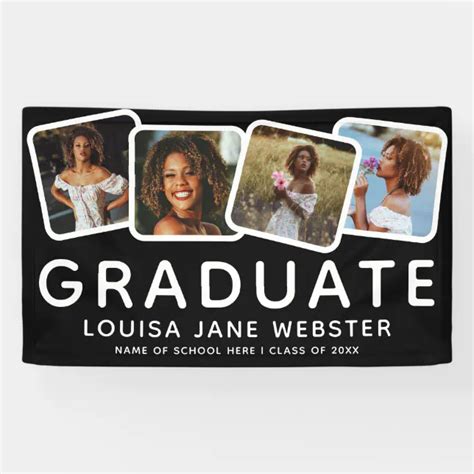 Modern 4 Photo Collage Graduate Graduation Black Banner Zazzle