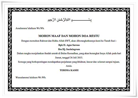 Contoh Ucapan Mohon Maaf Dan Doa Restu Berangkat Haji Doa Kartu Doa