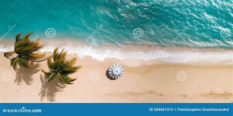 Top View High Angle View Of Tropical Beach With Coconut Palms Beach