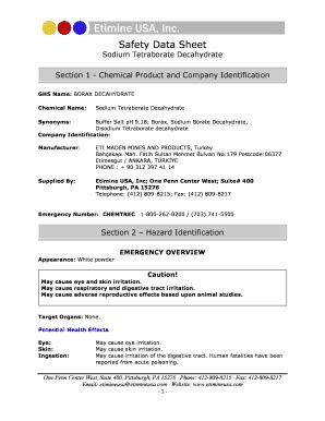 Fillable Online Safety Data Sheet Sodium Tetraborate Decahydrate