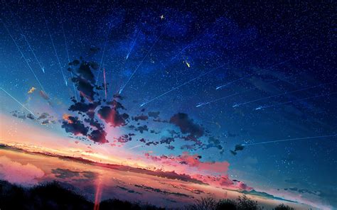 Anime, Scenery, Horizon, Shooting Star, Sunset, 4K, 3840x2160, #15 ...