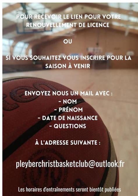 Renouvellement De Licence Pleyber Christ Basket Club