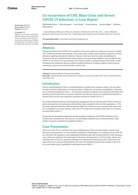 PDF Co Occurrence Of CML Blast Crisis And Severe COVID 19 Infection