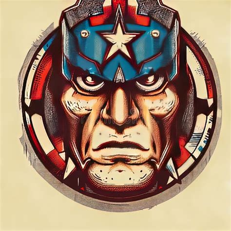 An Illustration Of Captain America Face With Super Fine Detail Of