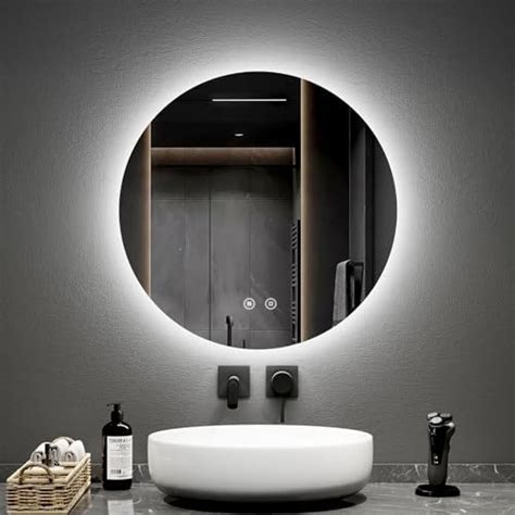 Emke Round Bathroom Mirror With Led Lights Cm Illuminated Frameless