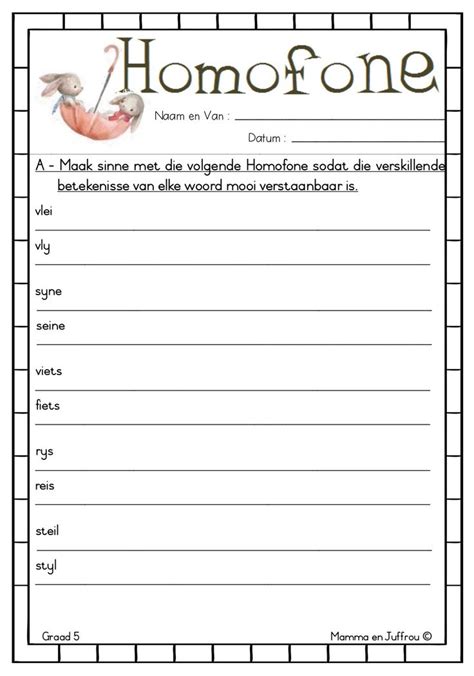 Homonieme En Homofone Depicta Afrikaans Afrikaans Lan