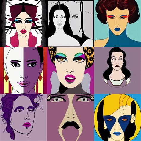 Portrait Illustration By Patrick Nagel Symmetrical Stable Diffusion