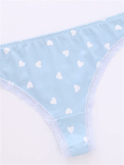 Plus Heart Print Lace Trim Panty Shein Usa