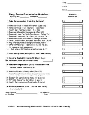 Fillable Online Clergy Person Compensation Worksheet Fax Email Print