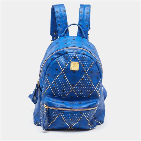 Mcm Blue Visetos Leather Large Studded Stark Backpack Mcm The Luxury