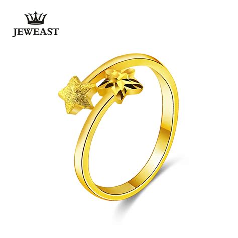 24K Pure Gold Ring Real AU 999 Solid Gold Rings Simple Fashion Star