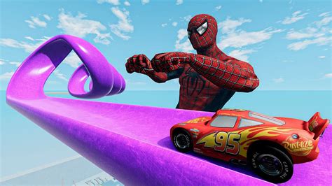 CARS VS IMPOSSIBLY SUPER MEGA RAMP CHALLENGE WITH Dancing Spider Man