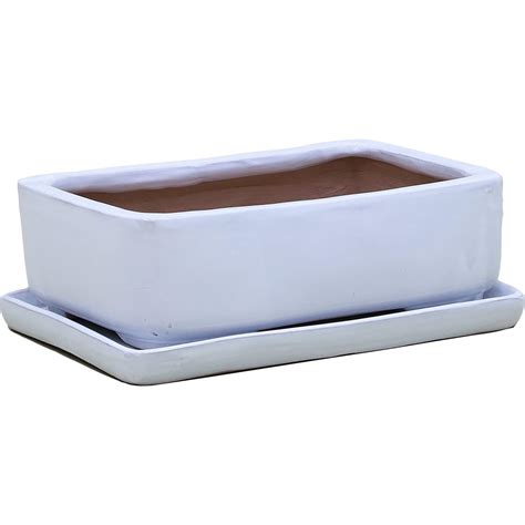 Gardeners Edge Bonsai Ceramic Rectangle Pot Large White Mitre