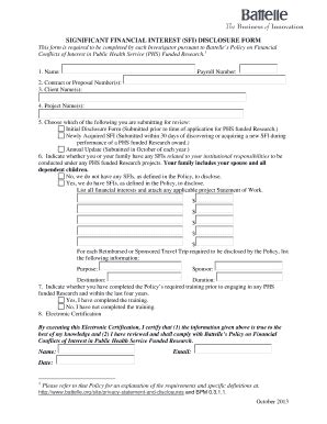 Fillable Online Battelle Significant Financial Interest Sfi Disclosure