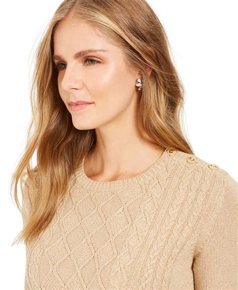 Charter Club Metallic Crewneck Cable Knit Sweater Created For Macys