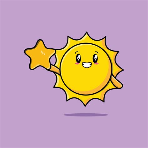 Cute Cartoon Sun Character Holding Big Golden Star 8129276 Vector Art