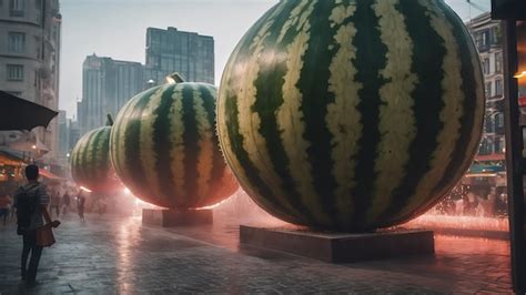 Premium Photo Large Watermelon On The Side Of The City Street