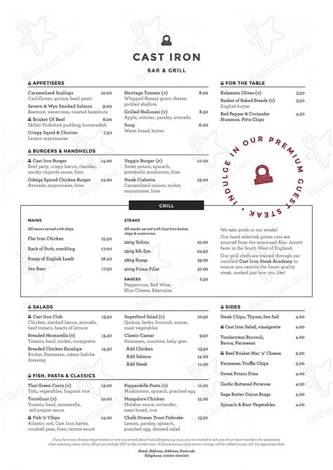 Menu At Cast Iron Grill Pub And Bar Waltham Abbey Old Shire Ln