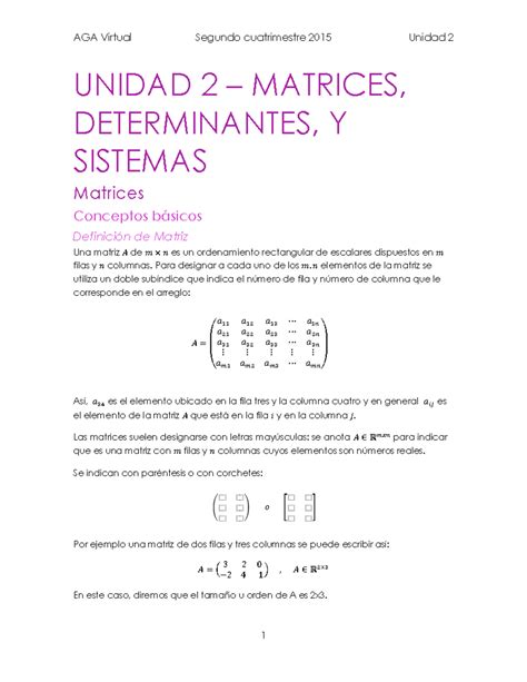 Matrices Resumen UNIDAD 2 MATRICES DETERMINANTES Y SISTEMAS