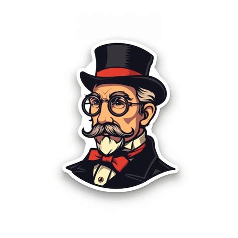 Sticker Of A Man Wearing A Top Hat And Glasses Generative Ai Premium Ai Generated Image