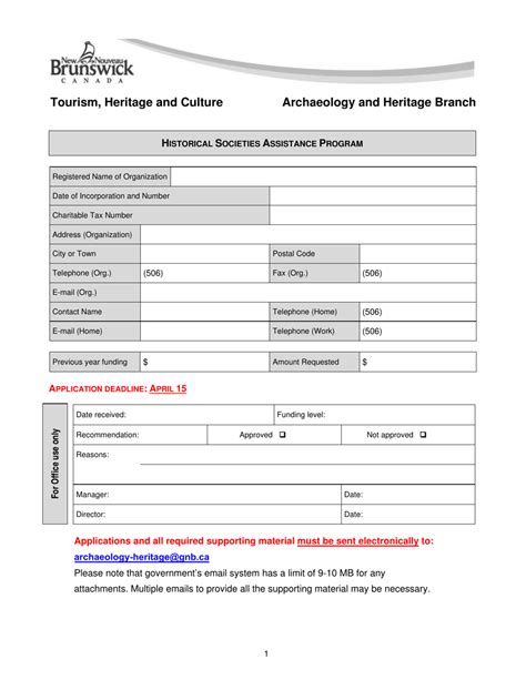 New Brunswick Canada Application Form Historical Societies Assistance Program Fill Out Sign