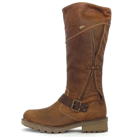 Rieker Austin Ladies Tan Brown Leather Winter Boots From Mozimo