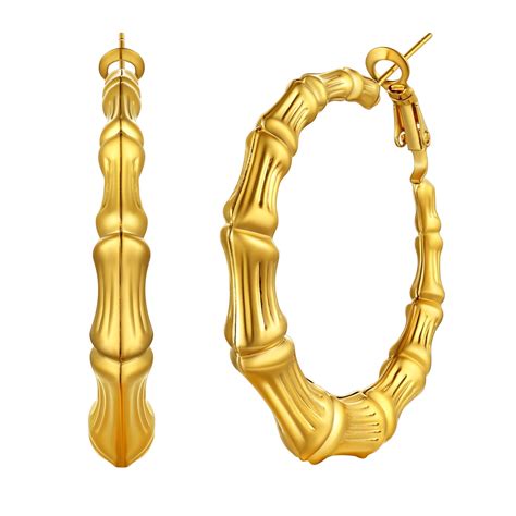 U Large Big Hoop Earring For Women Stainless Steel Gold Bamboo