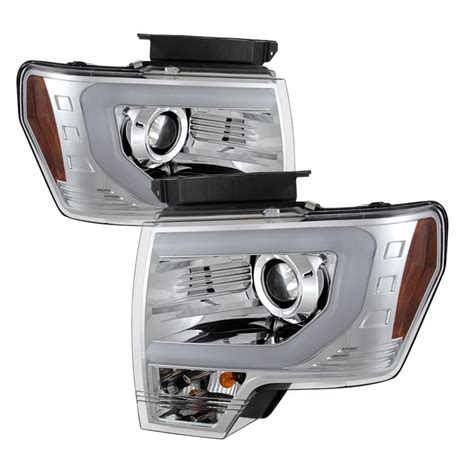 2013 2014 Ford F150 Drl Light Bar Halo Chrome Projector Headlights Pro Yd Ff1501