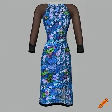 Photorealistic 3d Rendering Of A Blue Floral Mini Wrap Dress