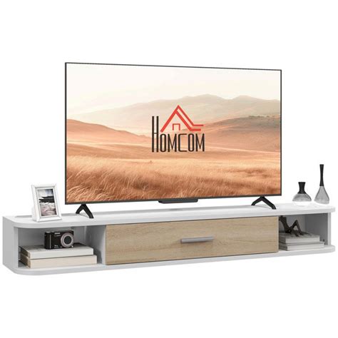 Meuble Tv Mural Homcom Banc Tv Jusqu Pouces Avec Compartiments