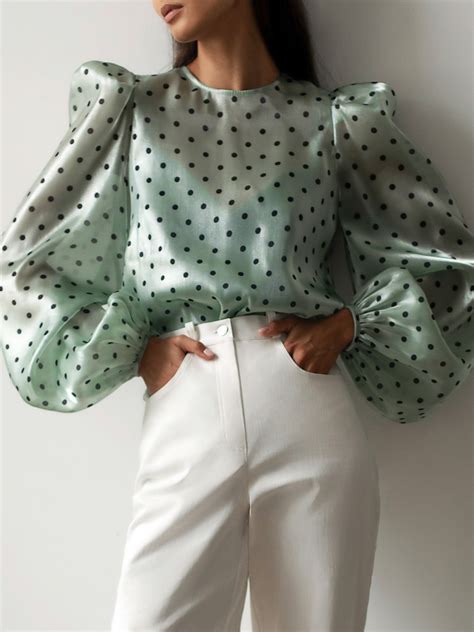 Puff Sleeve Polka Dot Organza Blouse Lichi Online Fashion Store