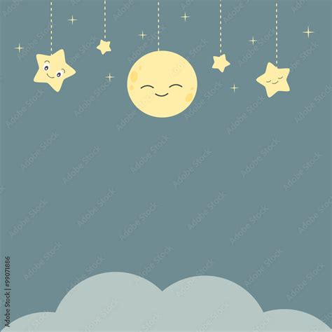 cute vector cartoon night background with stars moon and cloud Stock ...