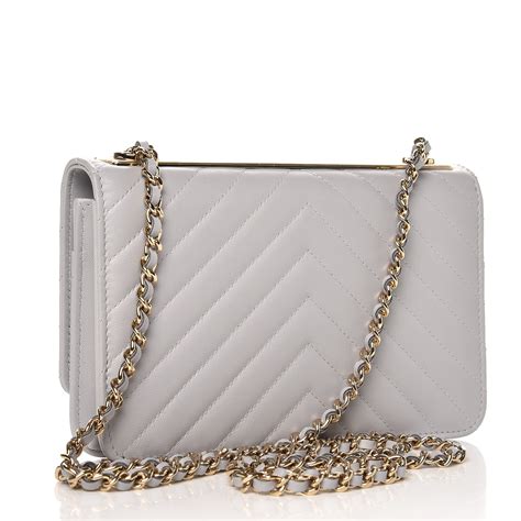 CHANEL Lambskin Chevron Quilted Trendy CC Wallet On Chain WOC Grey 248892