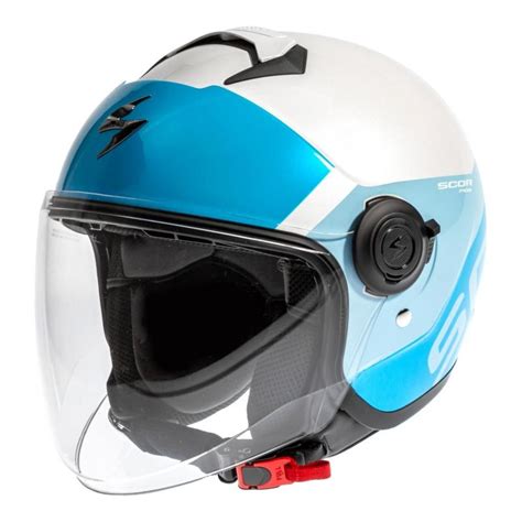 Cassque Scorpion Exo City Sympa Blanc Bleu Equipement Moto Rouen