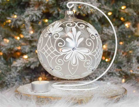 Boule de Noël photophore en verre pour bougie décor baroque blanc