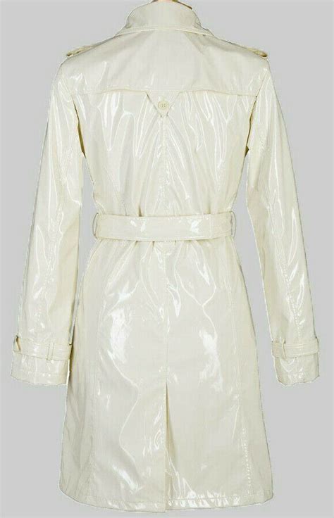 White PVC Vinyl Womens Shinny Trench Coat Waterproof Winters Long Coat