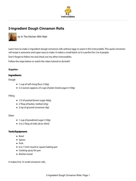 2 Ingredient Dough Cinnamon Rolls Pdf Dough Cooking