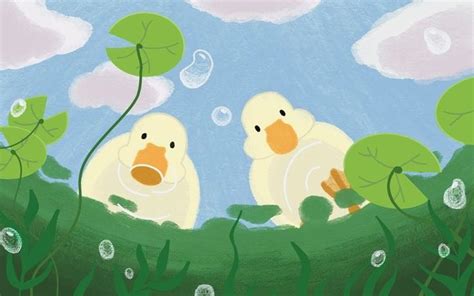 Two Ducks Are Sitting In The Grass With Bubbles Coming Out Of Their