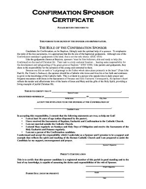 Fillable Online Confirmation Sponsor Form Saint Mary Saint Michael