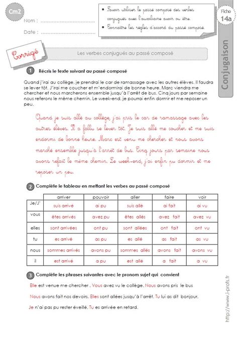 CM2 EXERCICES CONJUGAISON corrigés Le passé composé