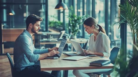 colleagues collaborating intensively image office colleagues